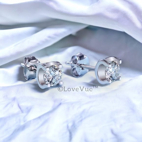 Certified 2ct. t.w. Diamond Moissanite Solitaire Stud Earrings - Picture 6 of 15